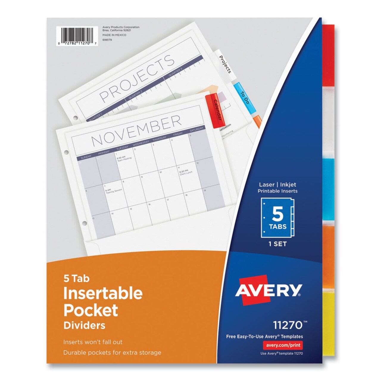 Avery 11.25 in. x 9.13 in. 5-Tab Insertable Dividers with Single Pockets - White (1-Set)